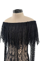 Spring 2017 Alexander McQueen by Saran Burton Runway Look 37 Off Shoulder Black Stretch Net Dress