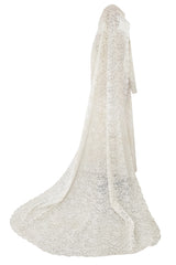 Heirloom Level Exquisite 1950s Handmade Couture White Lace Wedding Dress w a Matching Veil