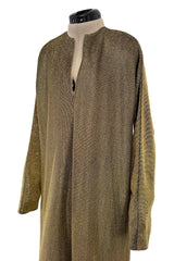 Wonderful 1970s Halston Metallic Gold Lame Lurex Full Length Caftan Dress w Notched Neckline