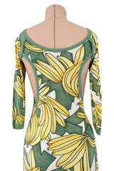 Iconic Spring 2004 Chloe by Phoebe Philo Runway Look 18 Banana Print Dress Side Cuts Outs