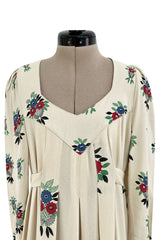 Extraordinary 1973 Ossie Clark & Celia Birtwell Documented Ivory Moss Crepe w Floral