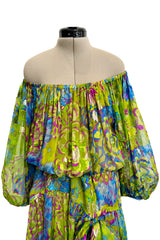 Spectacular Spring 1990 Yves Saint Laurent Runway Adjustable Length Metallic Silk Chiffon Dress