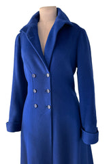 Extraordinary Fall 1952 Lanvin by Castillo Haute Couture Brilliant Blue Alpaca Coat w Button Front