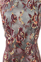 Exceptional Spring 1998 Christian Lacroix Runway Net Lace & French Blue Printed Silk Dress