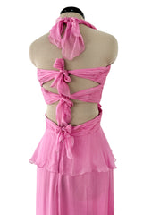 Dreamy Spring 2007 Valentino Pleated Pink Silk Chiffon Dress w Open Tie Back