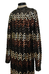 Extraordinary 1970s Donald Brooks Metallic Copper, Gold & Black Sequin & Lame Knit Dress