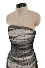 Incredible 1998 Valentino Sample Black Dot Net Over Ivory Silk Taffeta Strapless Dress