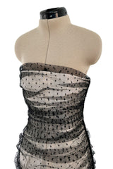 Beautiful Spring 1998 Valentino Black Dot Net Over Ivory Silk Taffeta Strapless Dress