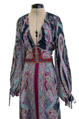 Prettiest Pre-Fall 2016 Etro by Veronica Etro Printed Silk Chiffon Dress w Embroidered & Beaded Detailing