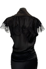 Iconic Fall 2005 John Galliano Black Silk Bias Cut Dress w Plunge Front & Lace Trimmed Cap Sleeves