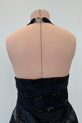 Versace Fall 2006 Black Silk & Sequin Plunge Dress - 14-14.5" W