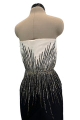 Exceptional Spring 1997 Nina Ricci by Gerard Pipart Haute Couture Runway Black & White Strapless w Beaded Details