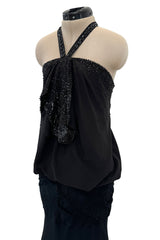 Outstanding Spring 2003 Christian Dior by John Galliano Bias Cut Black Silk Chiffon Dress w Lace Details & Sequin Halter