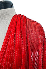 Iconic Resort 1980 Runway Fully Hand Beaded on Red Silk Chiffon Halston w Plunge Front