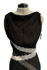 Ethereal Spring 2011 Nina Ricci by Peter Copping Black Silk Chiffon & Ivory Lace Plunge Dress