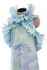 Dreamy Spring 1974 Lanvin by Jules-Francois Crahay Pale Blue Print Silk Chiffon Ruffle Dress