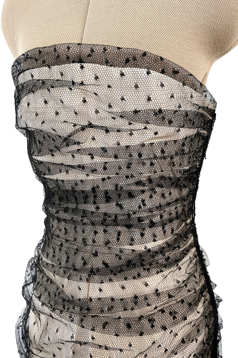 Incredible 1998 Valentino Sample Black Dot Net Over Ivory Silk Taffeta Strapless Dress