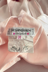 Prettiest Spring 1990 Yves Saint Laurent Pale Nude Pink Silk Plunge Runway Dress w Balloon Sleeves