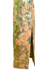 Incredible Spring 1993 Yves Saint Laurent One Shoulder Gold Floral & Peach Dress
