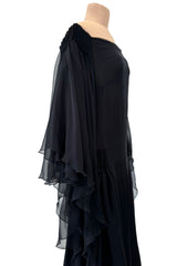 Beautiful Fall 2002 Valentino by Mr. Valentino Runway Look 65 Flowing Black Silk Chiffon Caftan Dress