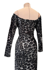 Iconic Fall 1989 Patrick Kelly Off Shoulder Silver Leopard Print Dress in a Soft Stretch Velour