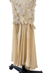 Dreamy Spring 1984 Emanuel Ungaro Haute Couture Runway Ivory Applique Lace & Silk Dress