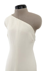 2010s Valentino Ivory Silk Crepe One Shoulder Dress w Draped Back & Rhinestone Buckle