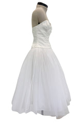 1993 Dolce & Gabbana Three Piece White Silk & Tulle Wedding Dress Overskirt & Veil Full Set
