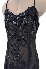 Incredible 1970s Christian Dior by Marc Bohan Demi-Couture Elaborately Beaded Black Lace Net Dress