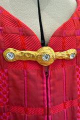 Fabulous 2000s Christian Lacroix Quilted Jacket & Skirt Suit Set with Gold Metal Closures