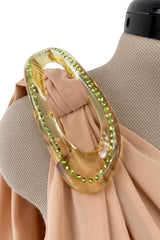 Spectacular Spring 2000 Thierry Mugler Runway Nude Chiffon One Shoulder Dress w Acrylic Detail