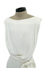 Yves Saint Laurent Spring 1993 minimalist White Dress w Raised Reptile Print