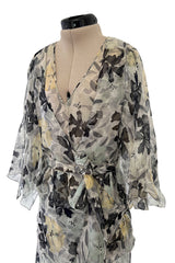 Dreamy 1920s Unlabeled Feather Light Floral Print Silk Chiffon Dress w Jacket