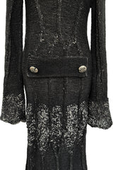 Fantastic Fall 2006 John Galliano Charcoal & Grey Knit Sweater Coat w Metal Buttons