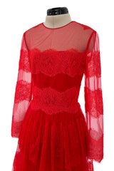 Spring 2018 Valentino by Pierpaolo Piccioli Red Chantilly Lace & Net Dress