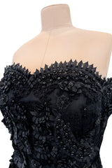 Spring 2008 Oscar De La Renta Black Embroidered Beaded Ribbon Work Floral Silk Organza Dress