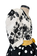 Spectacular Spring 1992 Yves Saint Laurent Haute Couture Look 47 Runway Dot & Embroidered Floral Pouf Dress