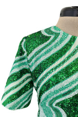 Magnificent Spring 2022 Etro Runwy Look 38 Fully Sequinned Green Silk Chiffon Full Length Dress