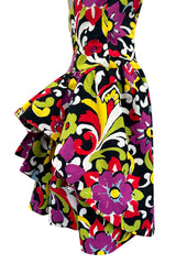 Gorgeous Resort 1993 Christian Lacroix Crisp Cotton Floral Print Halter Dress w Pouf Back Skirt