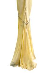 Prettiest 1980s Bob Mackie Pale Pastel Yellow Chiffon Dress w Draped Neckline & Flowing Skirt