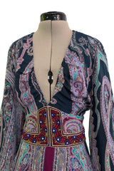 Prettiest Pre-Fall 2016 Etro by Veronica Etro Printed Silk Chiffon Dress w Embroidered & Beaded Detailing