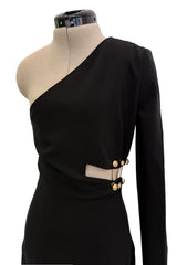 Spring 2015 Versus Versace Runway Look 15 Black Stretch Bandaid Dress w Gold Pins & Cut Out