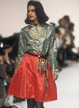 c1993 Yves Saint Laurent Brilliant Green Cropped Jacket w Gold & Red Metallic Detailing