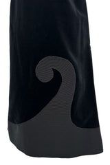 Minimalist 1960s Pierre Cardin Black Cotton Velvet Mod Shift Dress w Grosgrain Detailing