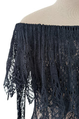 Spring 2017 Alexander McQueen by Saran Burton Runway Look 37 Off Shoulder Black Stretch Net Dress