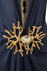 Iconic Spring 1985 Yves Saint Laurent Runway & Ad Campaign Plunge Dress w Jewel Clasp