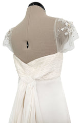 Vintage Valentino White Silk Wedding Dress w Elaborate Trains, Pleating & Extensive Beading Detail