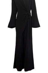 Minimalist Vintage Thierry Mugler Black Wide Legged Jumpsuit w Wrapped Front Detail & Flared Sleeves