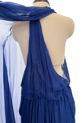 Exceptional Fall 2010 Emilio Pucci by Peter Dundas Look 42 Blue Silk Chiffon Caped Dress