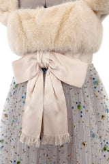 Incredible 1968 Sarmi Ivory Silk Net Dress w Mink Bodice & Metallic Tinsel Dot Detailing